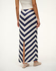 staud st tropez skirt on the horizon onth blue and white on model back