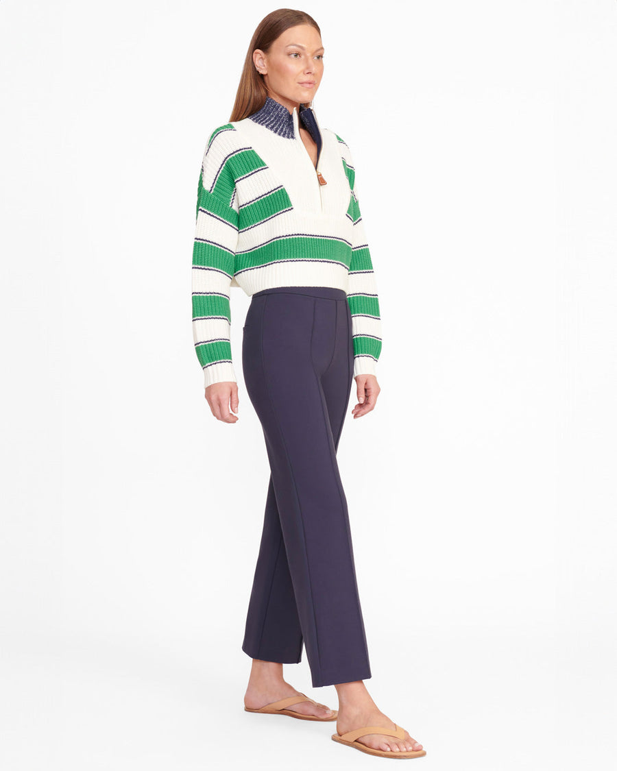 staud cropped hampton sweater bungalow stripe green and white on figure side