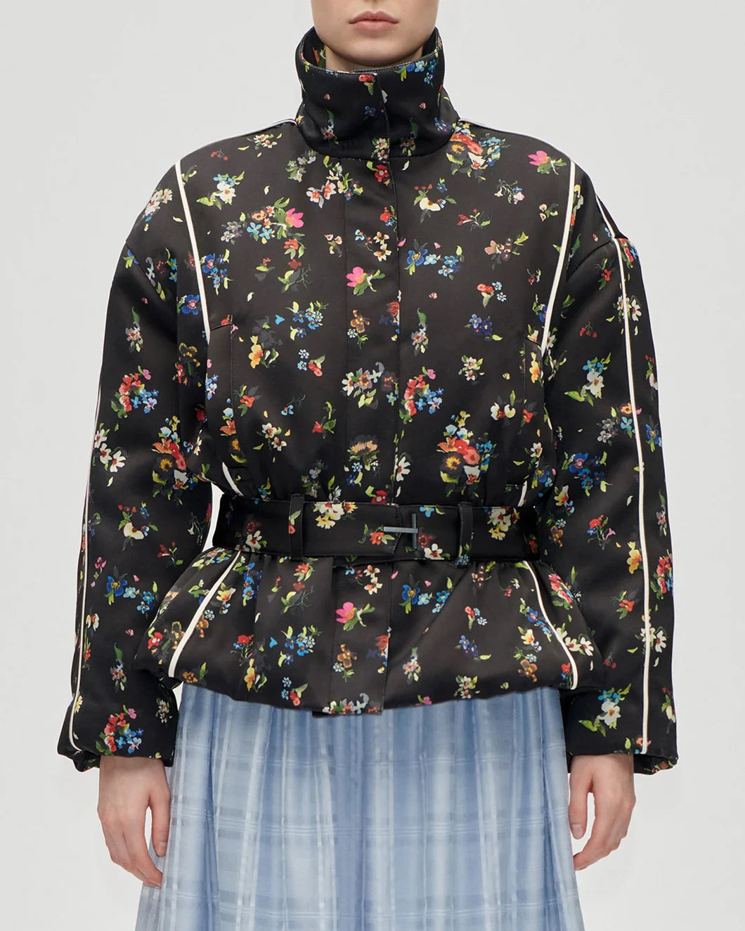 stine goya Cinched Aviator Bomber Jacket magnolia garden black front on figure