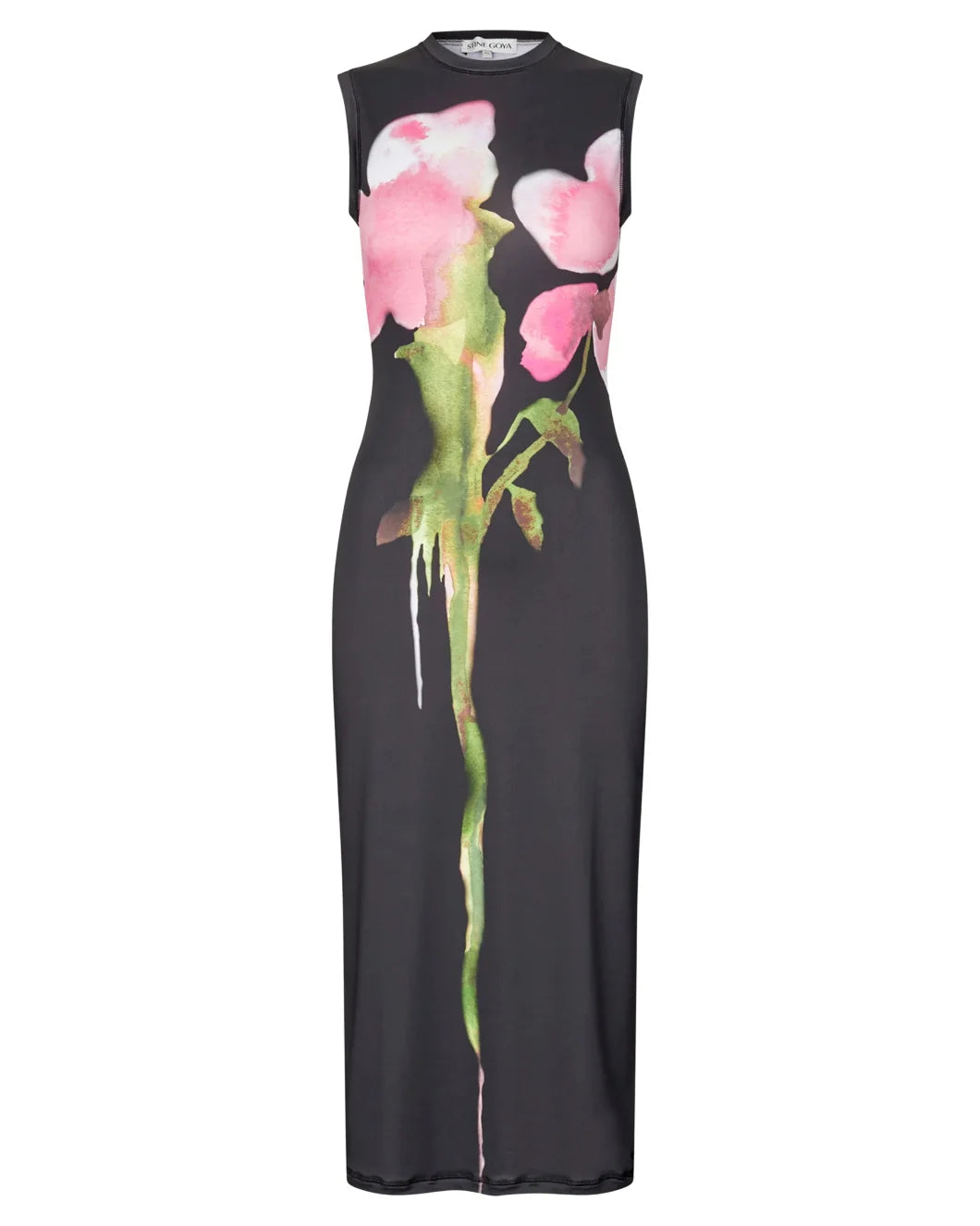 stine goya Elastic Crewneck Dress melting flowers black and pink