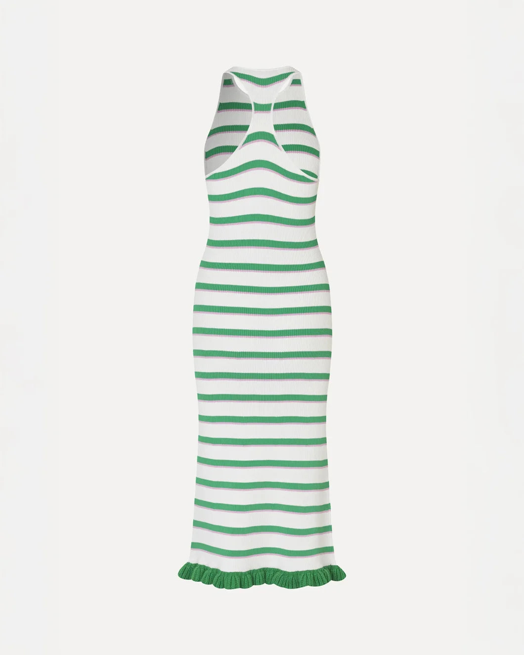 stine goya Ruffle Tank Dress green and pink stripes back