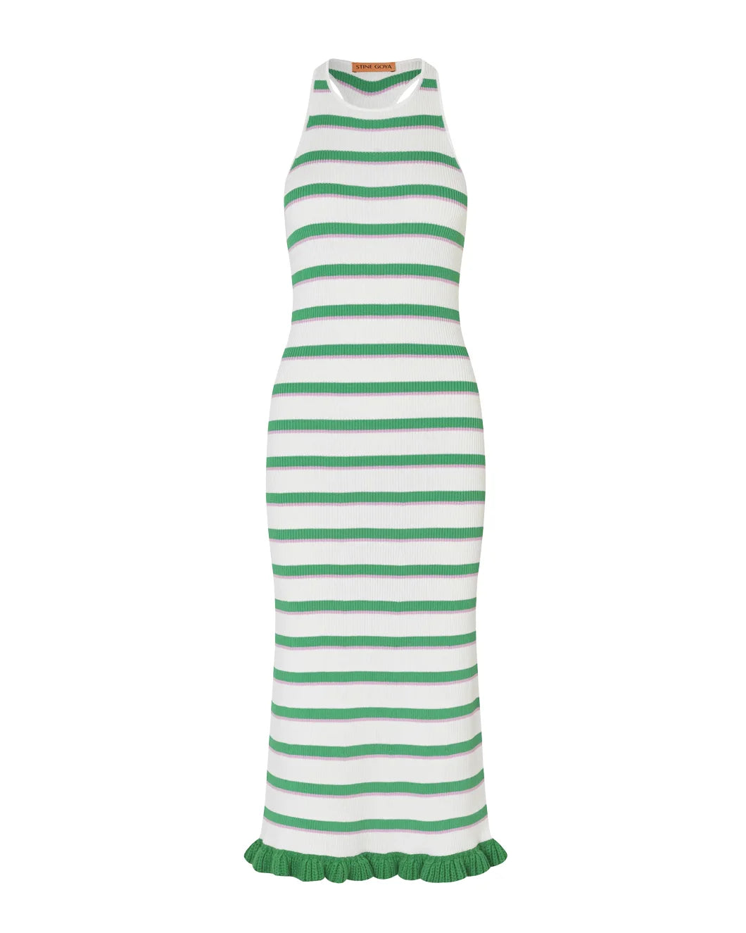 stine goya Ruffle Tank Dress green and pink stripes
