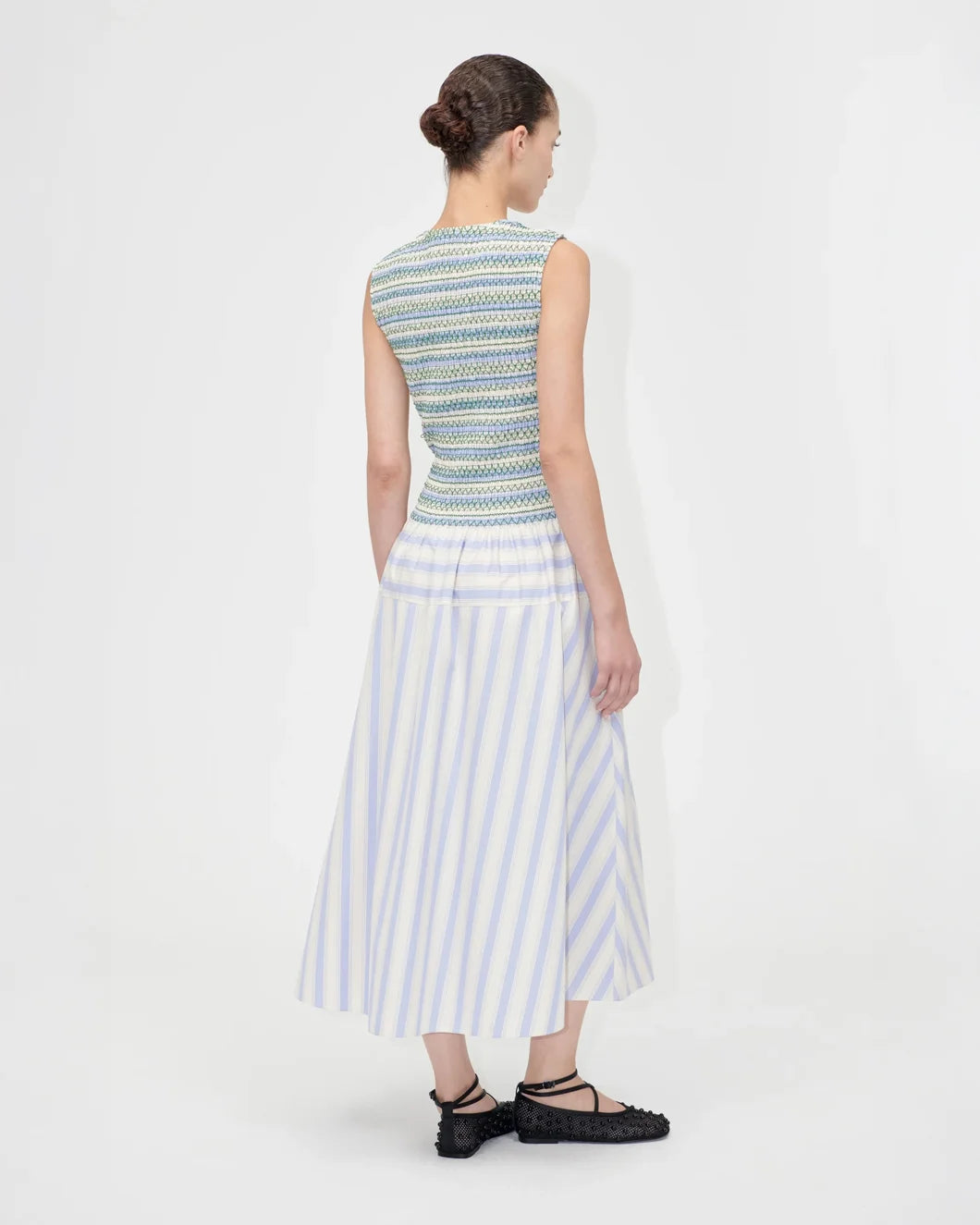 stine goya Smocked Gathered Tank Dress pastel stripes back