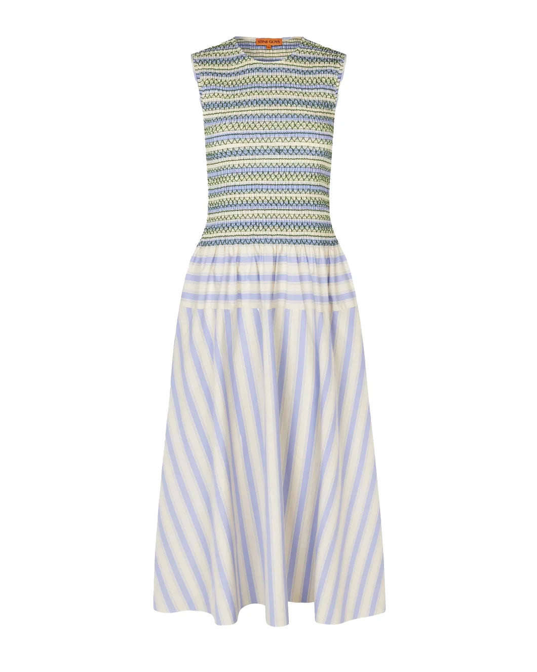 stine goya Smocked Gathered Tank Dress pastel stripes
