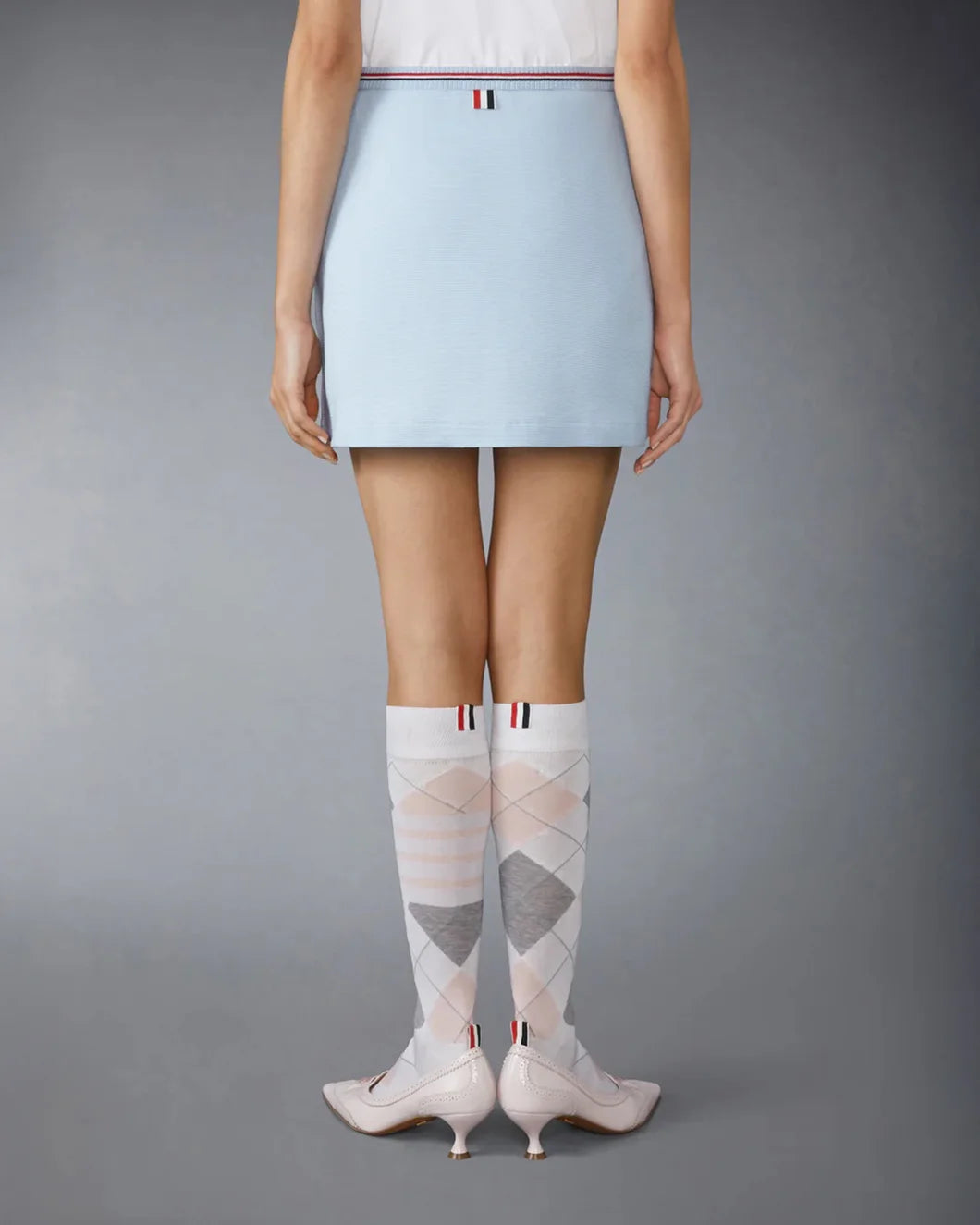 thom browne Cotton Waffle Mini Wrap Skirt light blue back