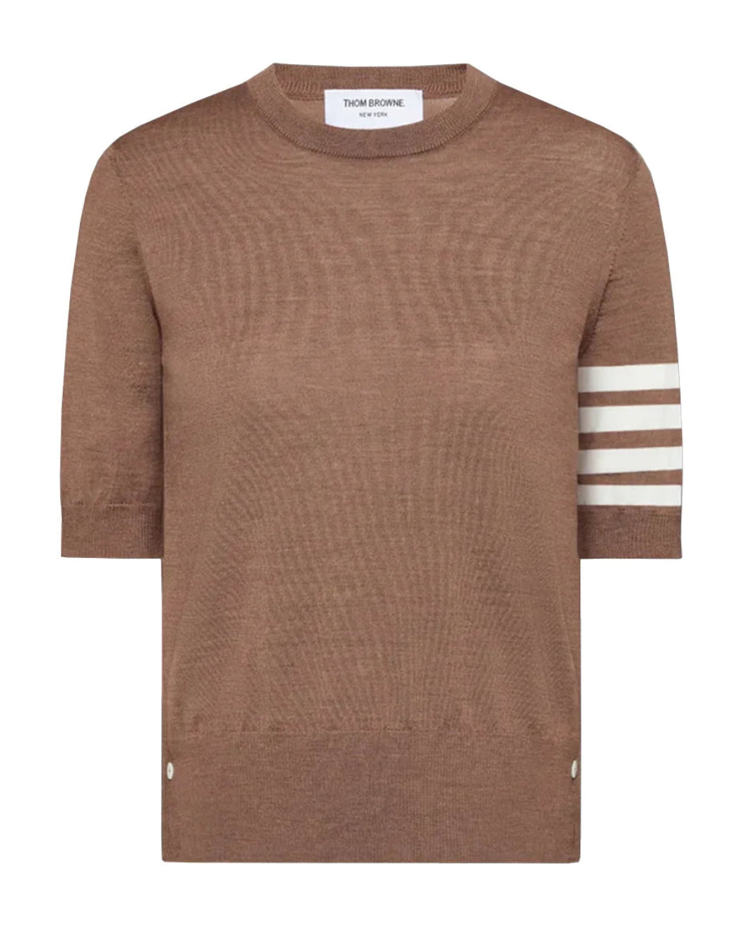 thom browne fine merino wool 4 bar tee walnut front isolated