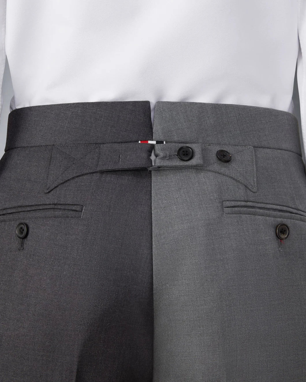 THOM BROWNE Classic Back Strap Trouser Medium Gray on figure back