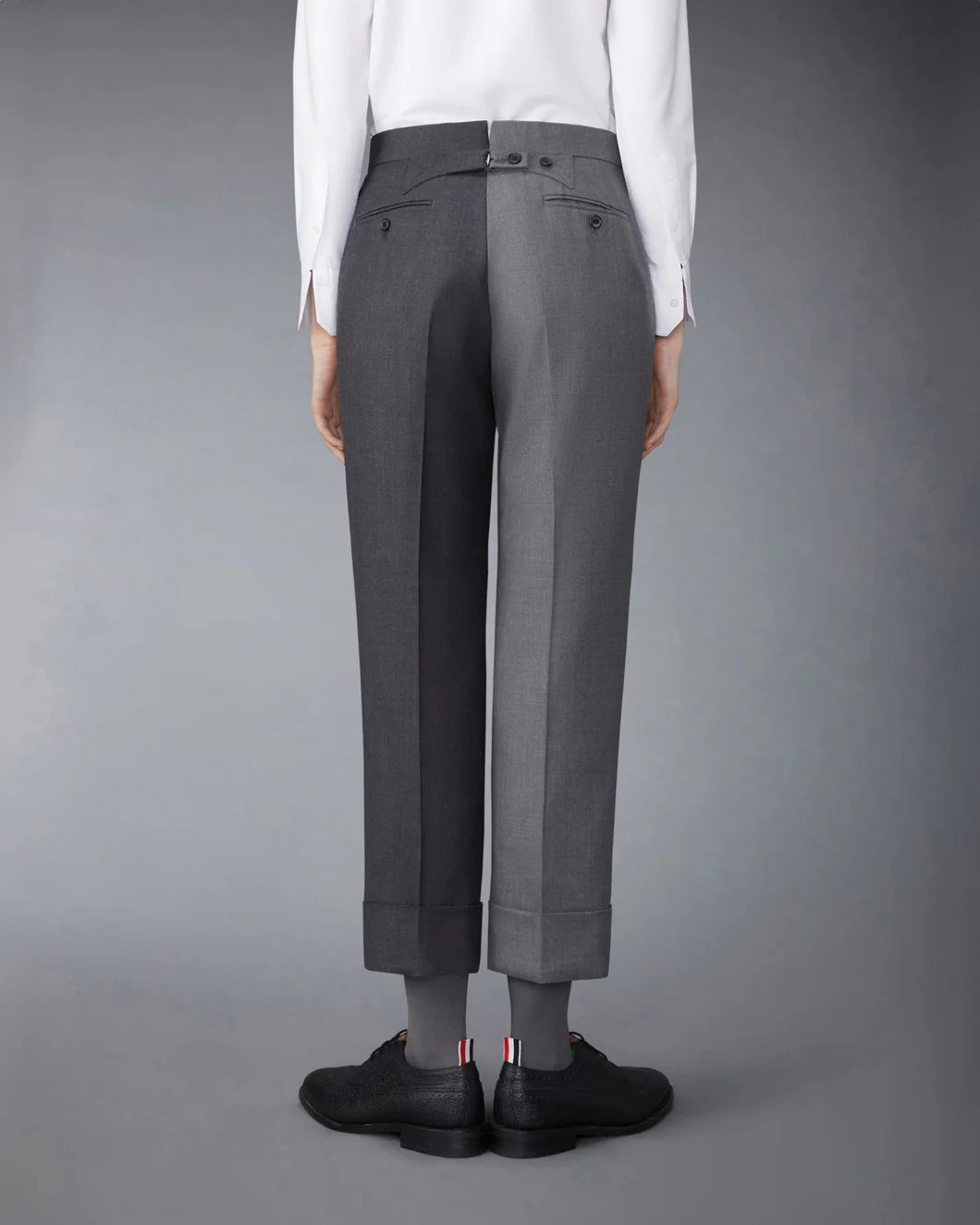 THOM BROWNE Classic Back Strap Trouser Medium Gray on figure back