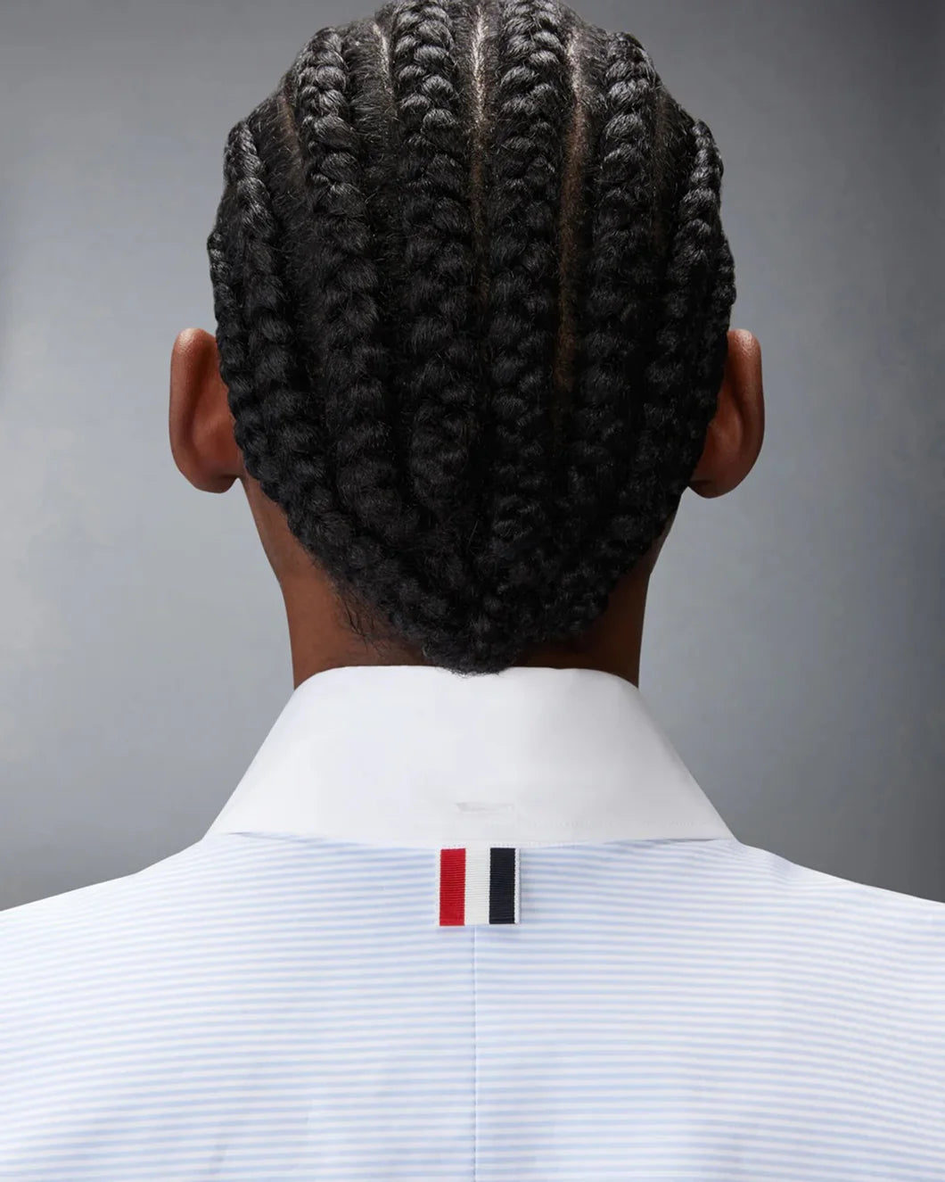 thom browne poplin pinstripe funmix micro university supersized shirt blue back