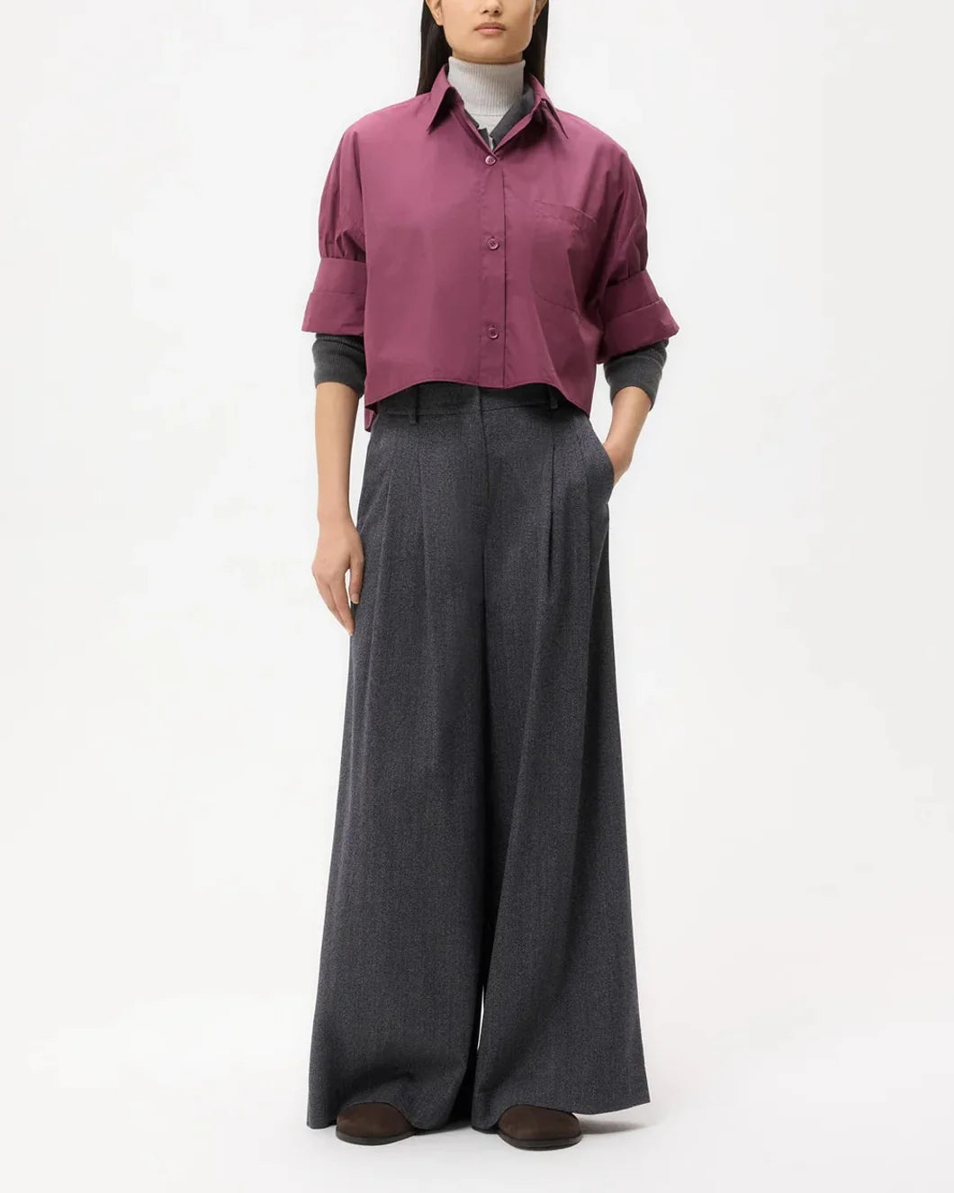 twp crushed violets purple next ex shirt in super compact poplin front view