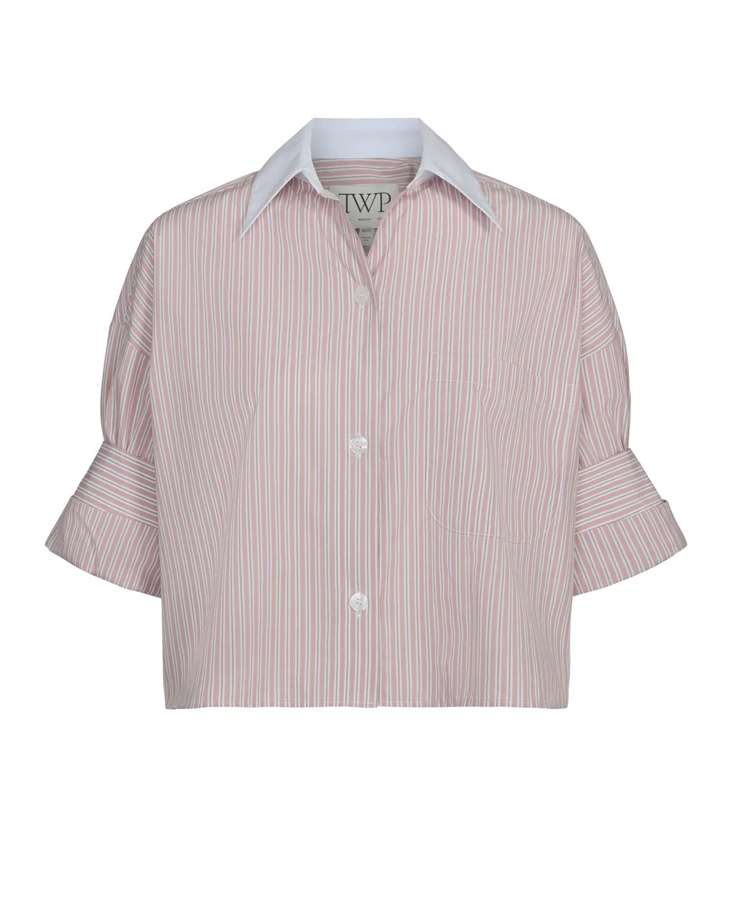 twp next ex shirt in SPANISH VILLA pink and WHITE stripe with contrast solid collar