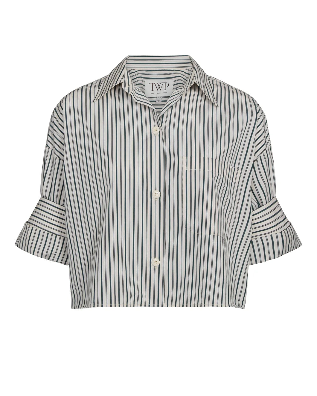 twp next ex button up shirt in ivory and cilantro green stripes
