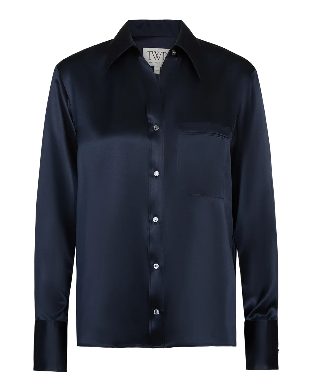 twp midnight navy blue silk joey button down shirt