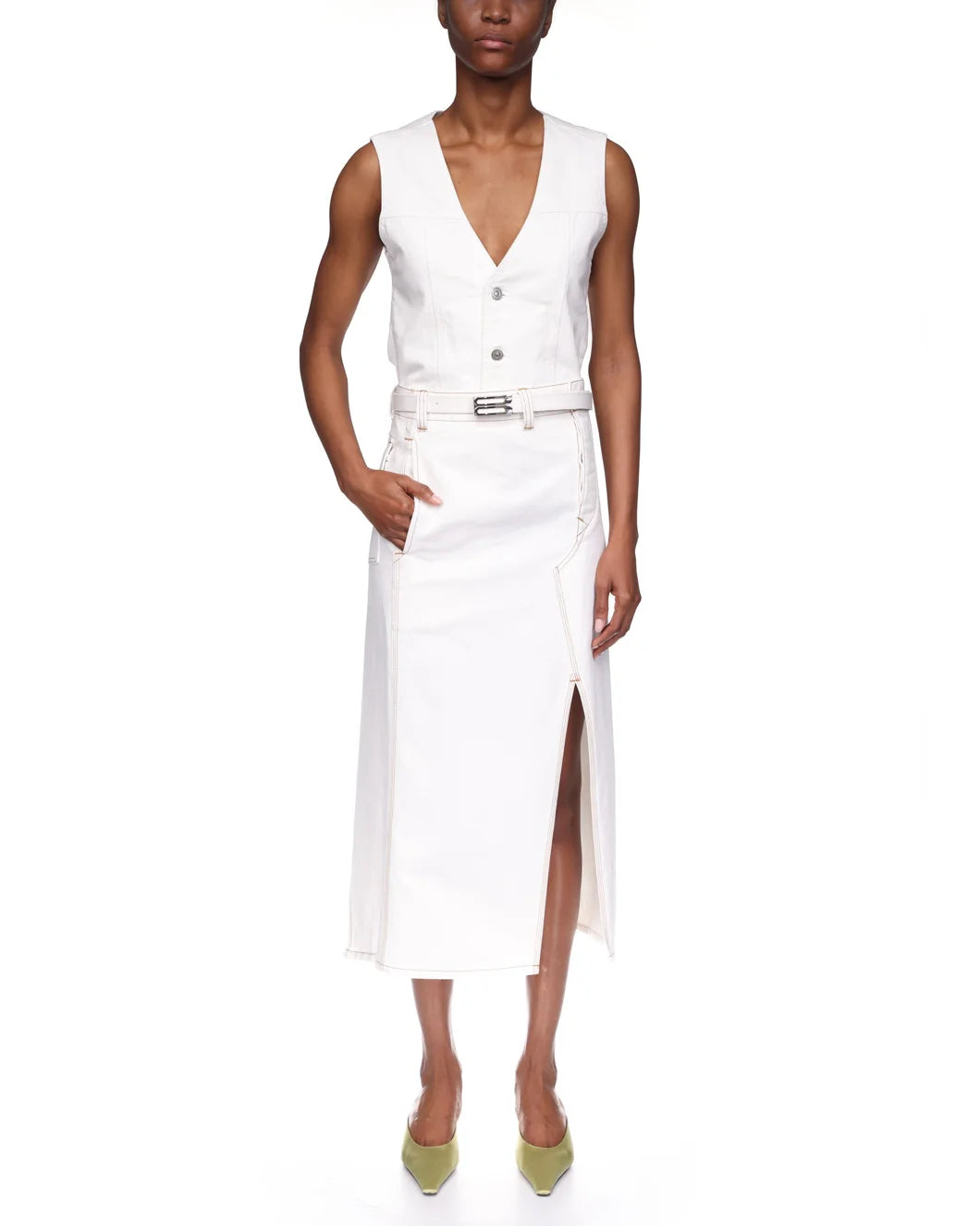 victoria beckham Asymmetric Utility Skirt washed white front