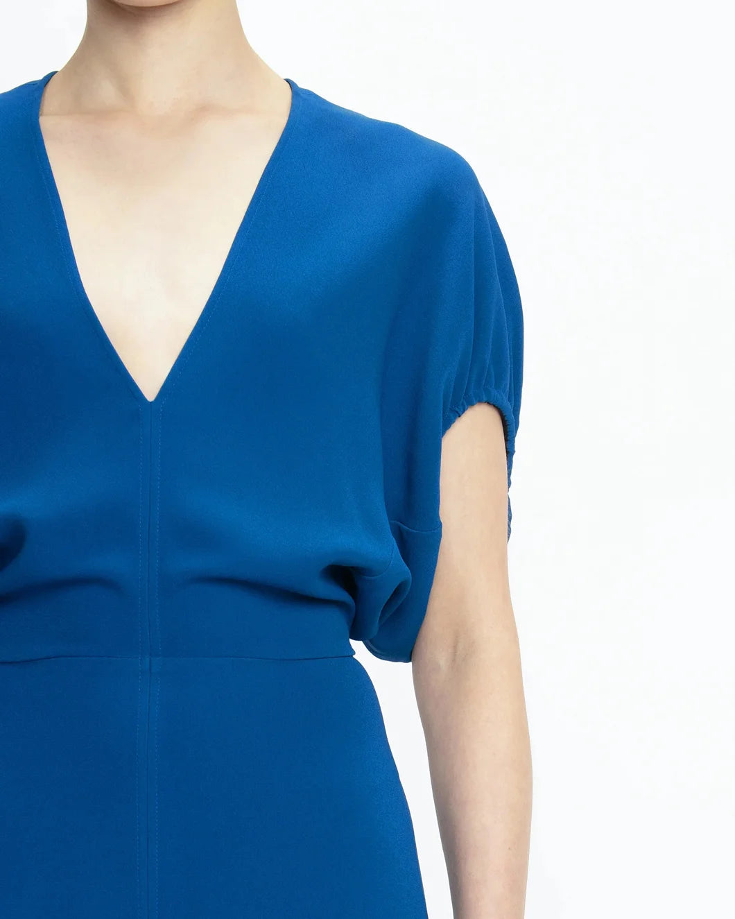 victoria beckham Blouson Detail Midi Dress sapphire blue front detail