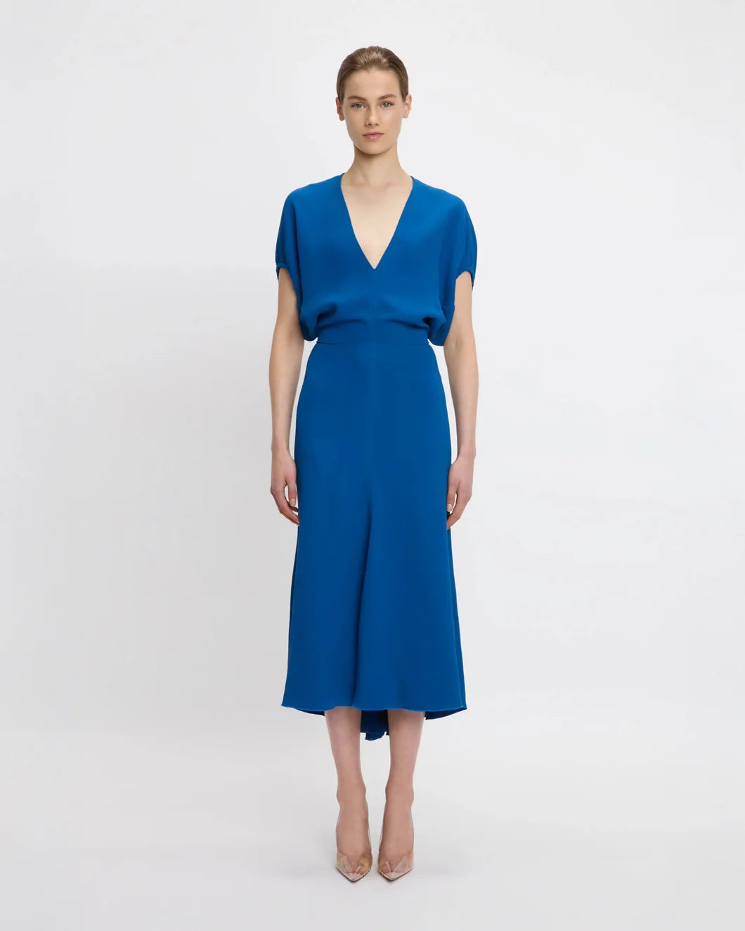 victoria beckham Blouson Detail Midi Dress sapphire blue front