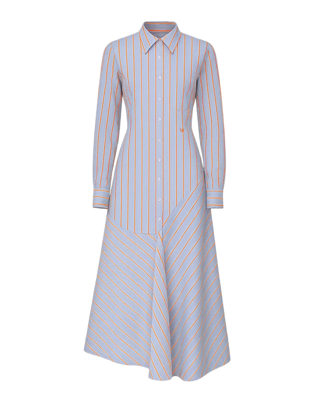 victoria beckham PANELLED SHIRT DRESS delphinium blue and orange stripe