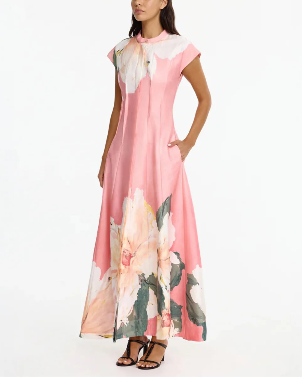 ACLER Carrhil Maxi Dress in Sugar Peony on figure side