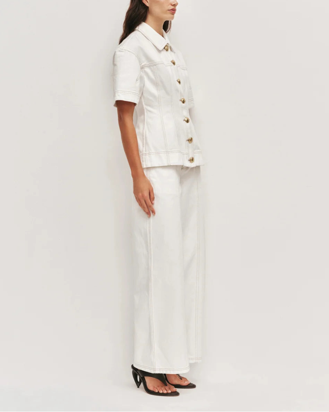 AJE Liliana Denim Shirt ivory on figure side