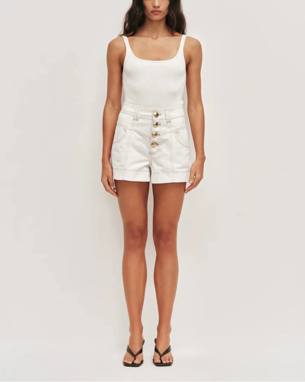 AJE Liliana Denim Short ivory on figure front