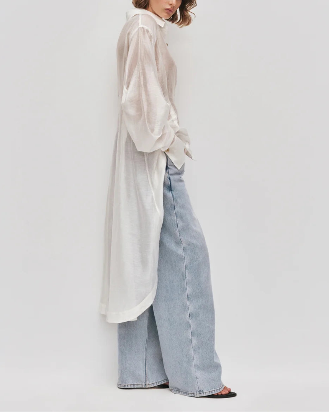 AJE Murphie Long Shirt Ivory on figure side 