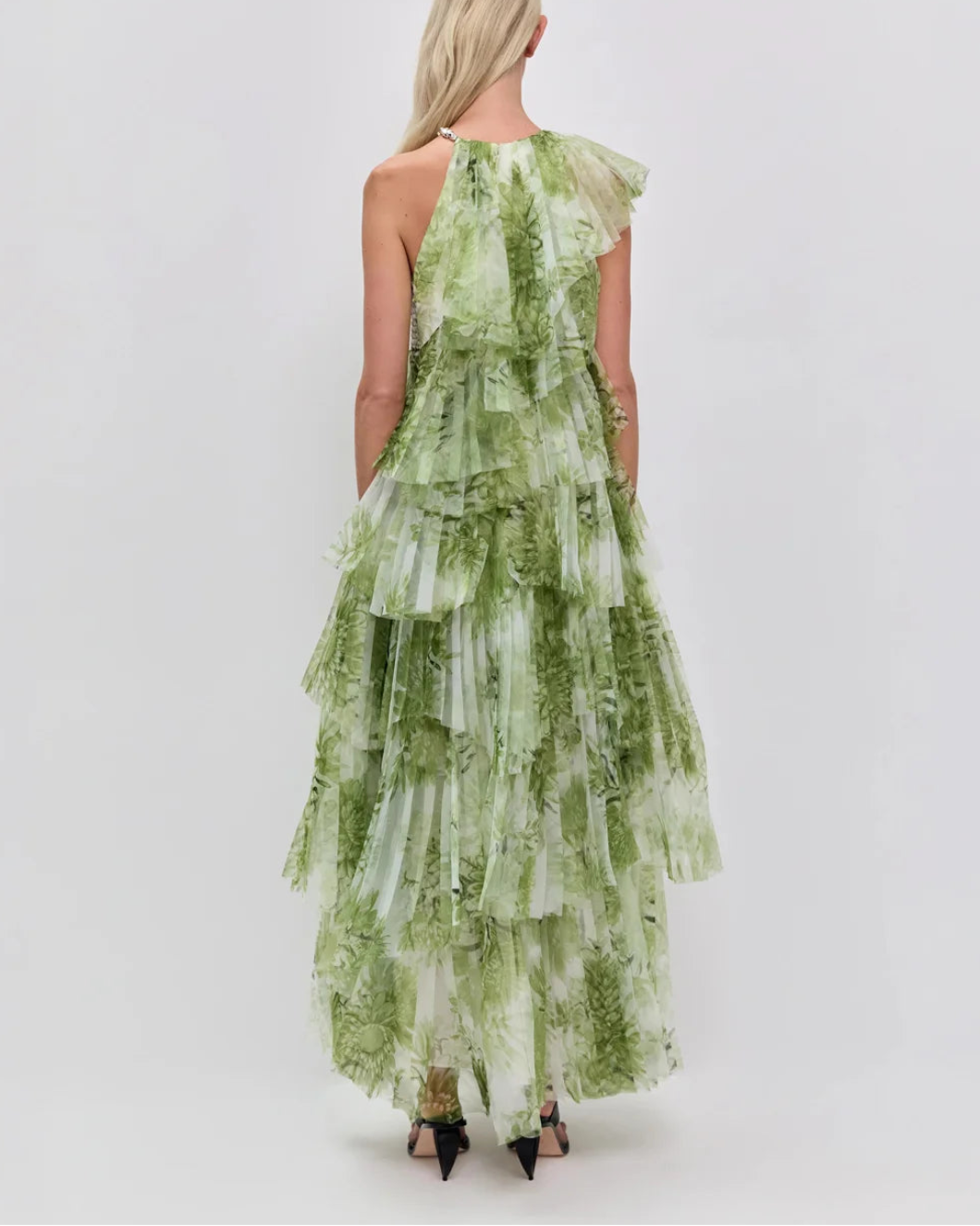 AJE Westlyn gown Olive Native Floral on figure back