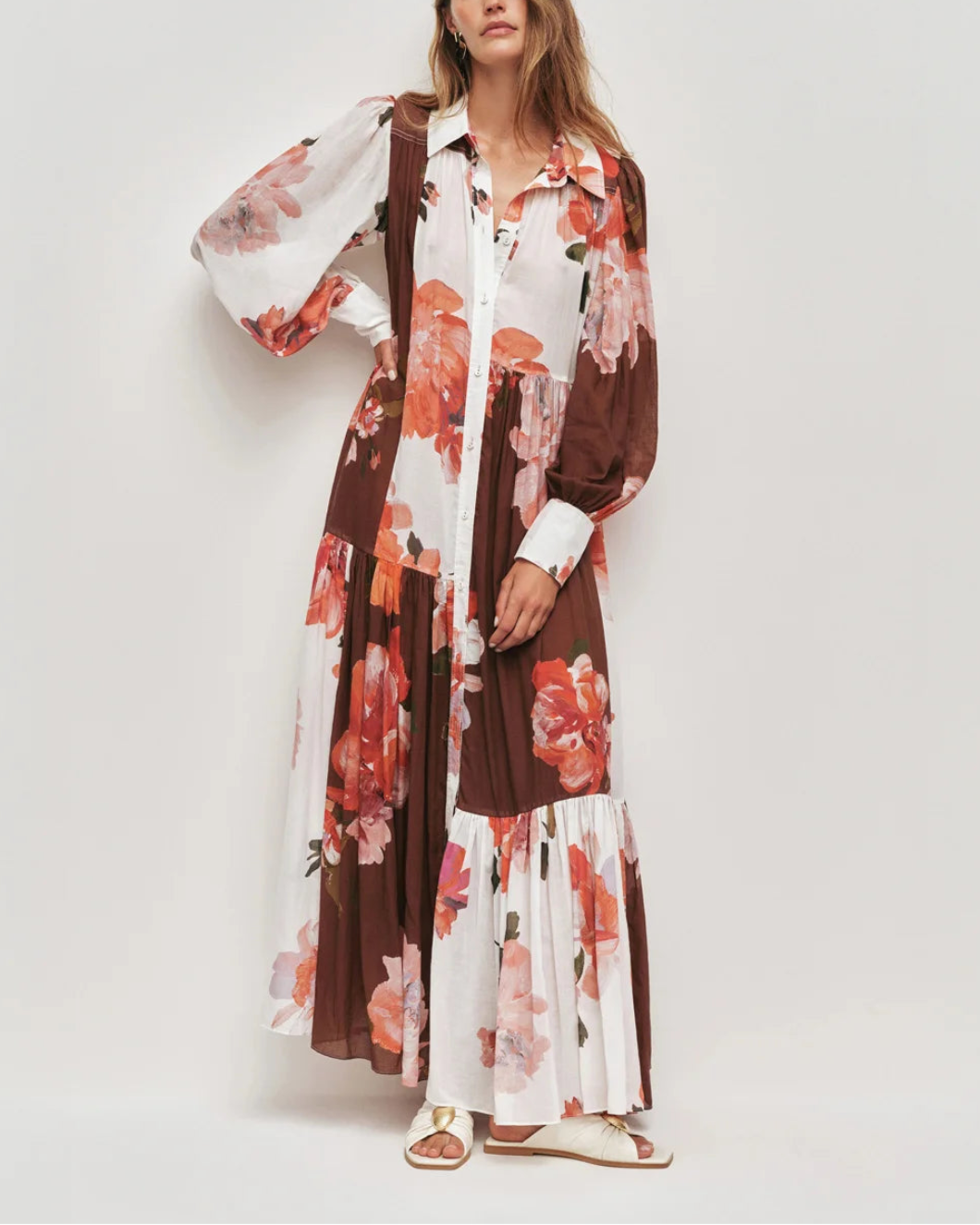 AJE espirit maxi smock dress red multi on figure front