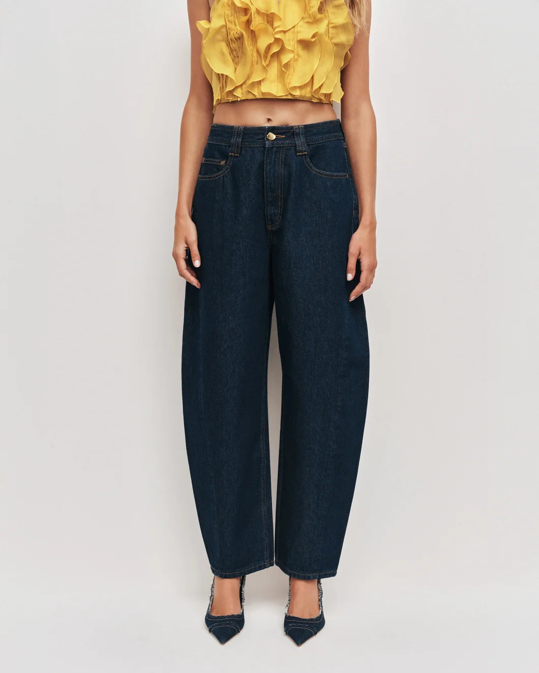 AJE stevie barrel ankle jean dark wash on figure front