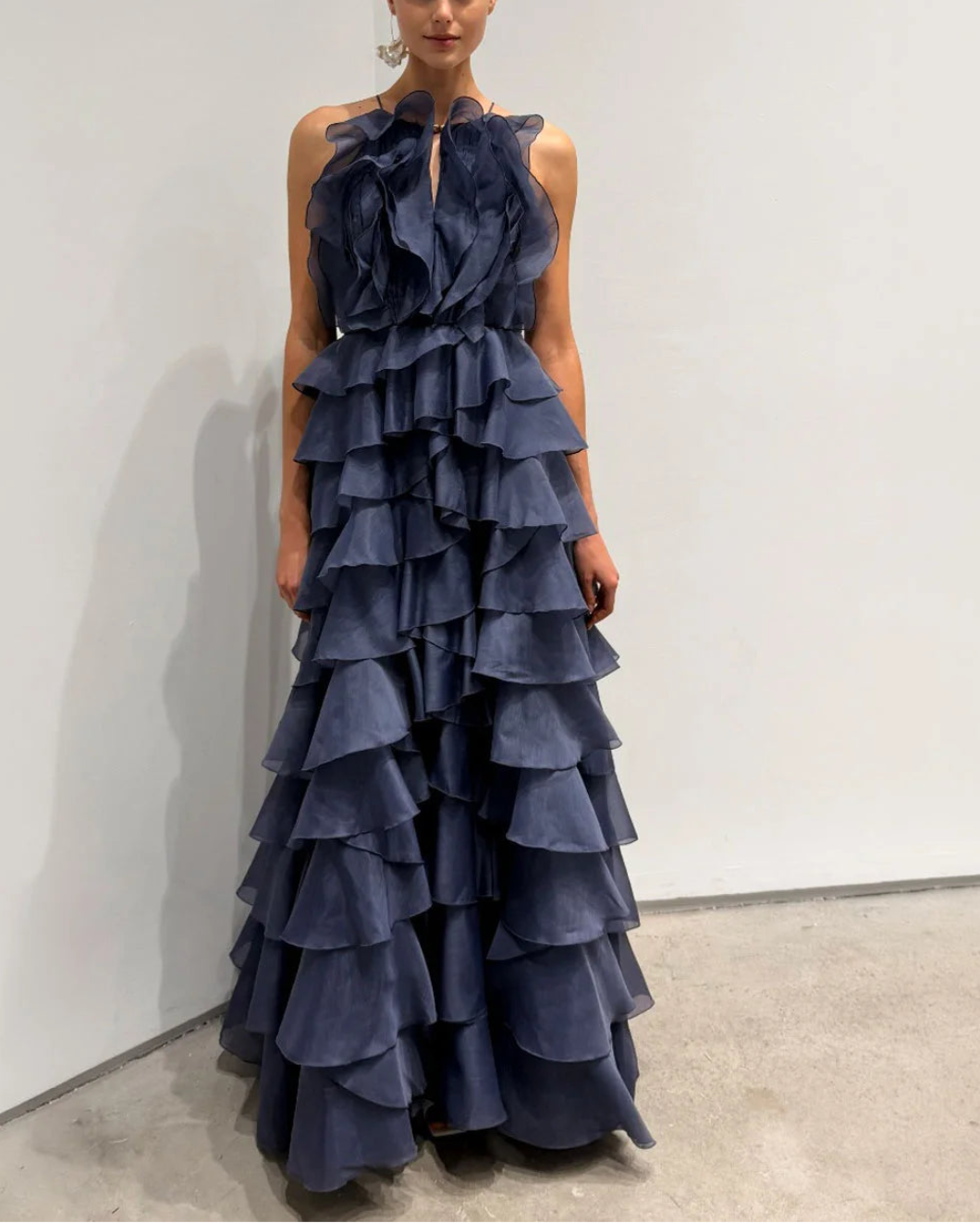 AJE Cleo Gown Slate on figure front