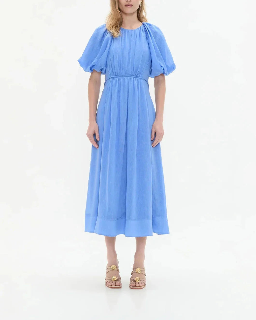 AJE alma midi dress blue on figure front