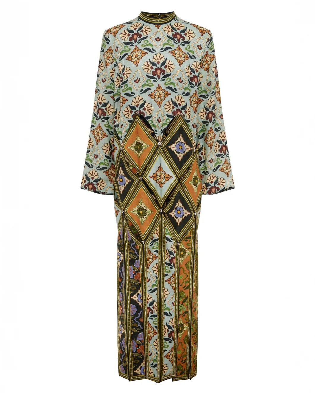 ALEMAIS cece spliced midi dress green front isolated