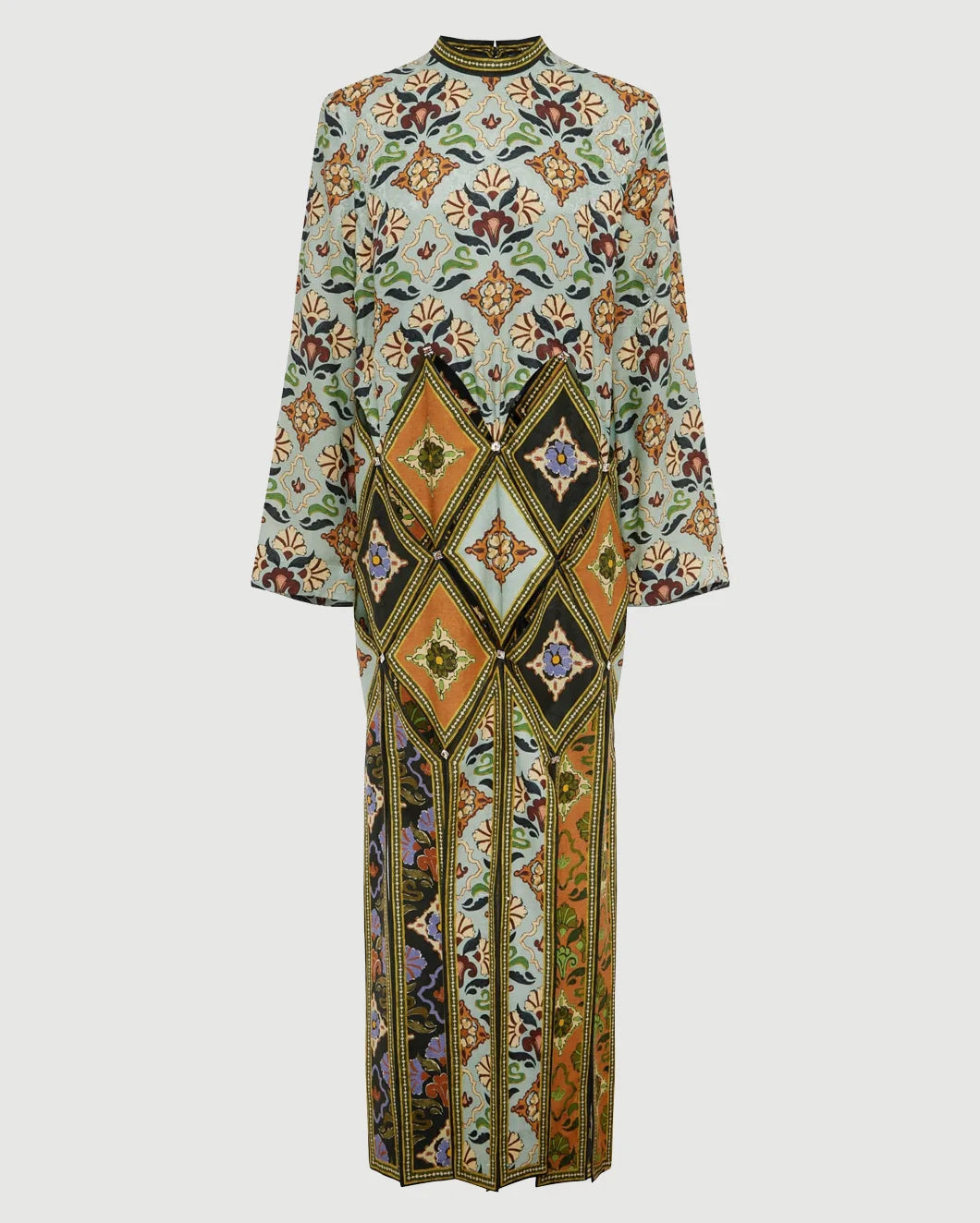 ALEMAIS cece spliced midi dress green front isolated