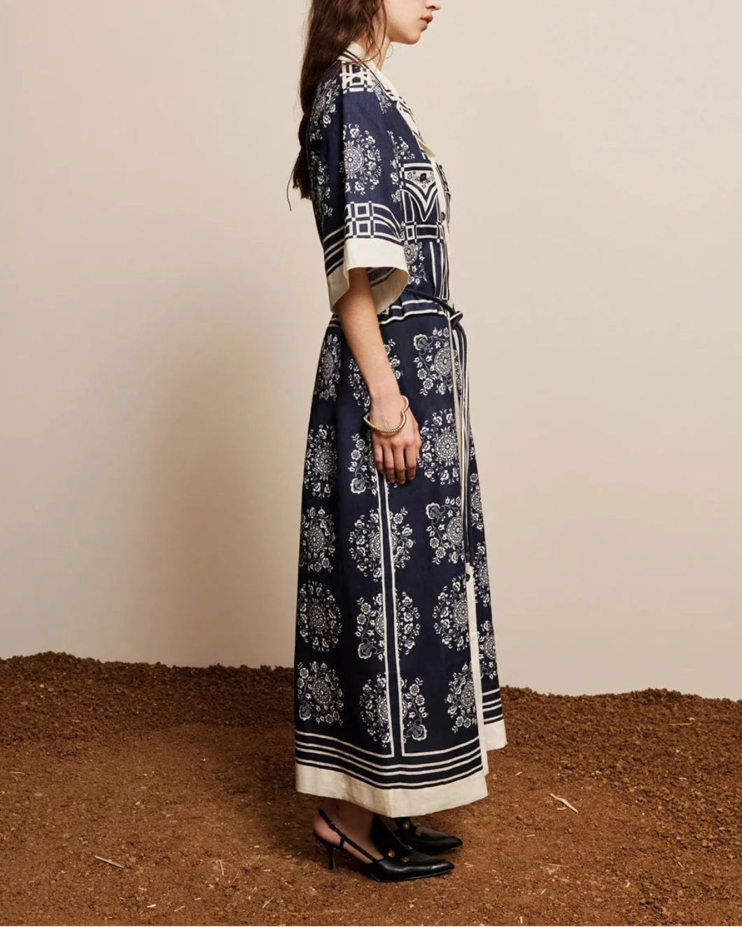 ALEMAIS Banderra Linen Shirtdress on figure side