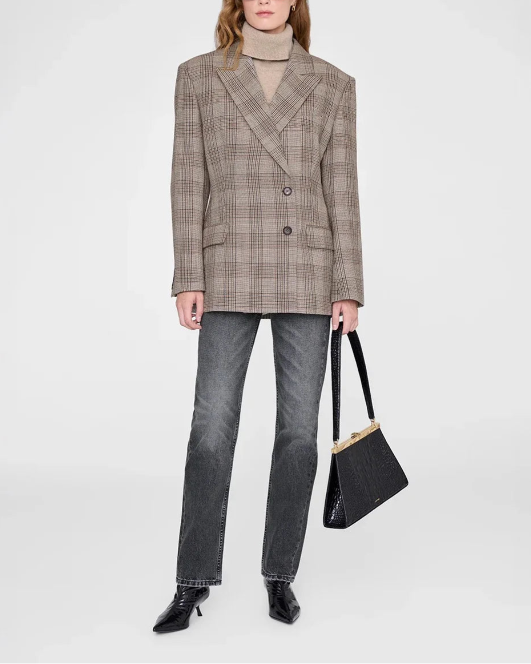 ANINE BING Aretha blazer Brown Plaid on figure front