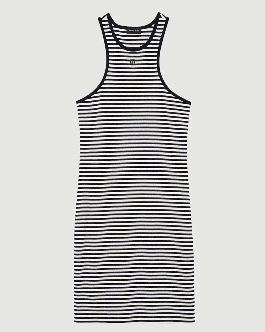 ANINE BING Cole dress white and black mini stripe isolated