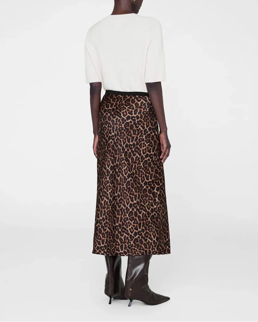 ANINE BING Printed Bar Silk Skirt black and brown leopard on figure back