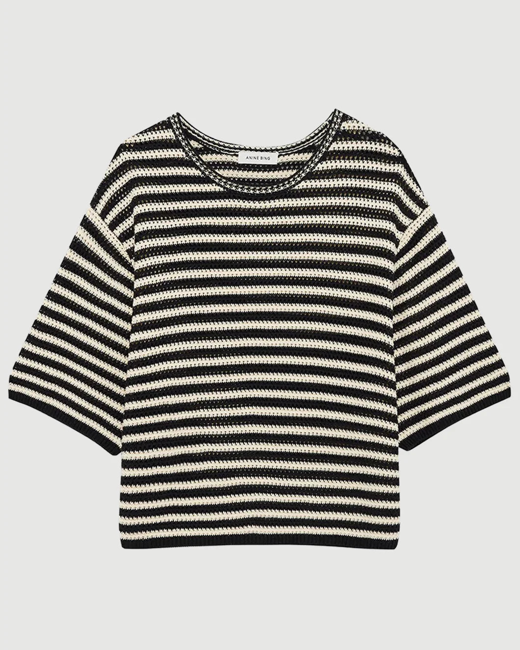 ANINE BING Theo Sweater black and ivory stripe isolated