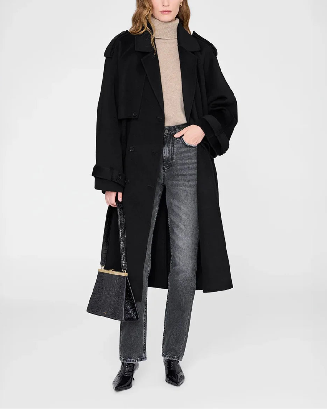 ANINEBING jackson turtleneck sweater taupe on figure front