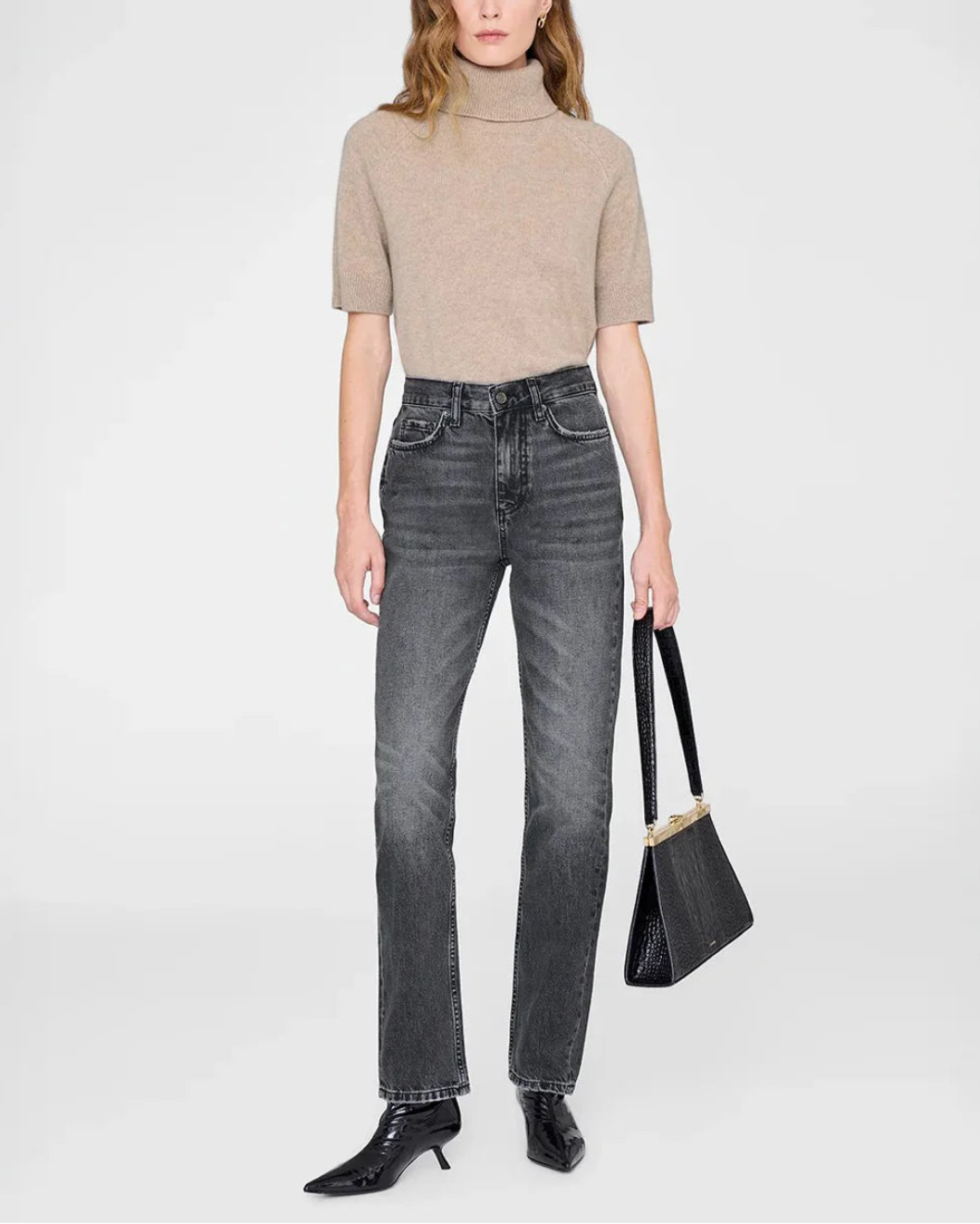 ANINEBING jackson turtleneck sweater taupe on figure front