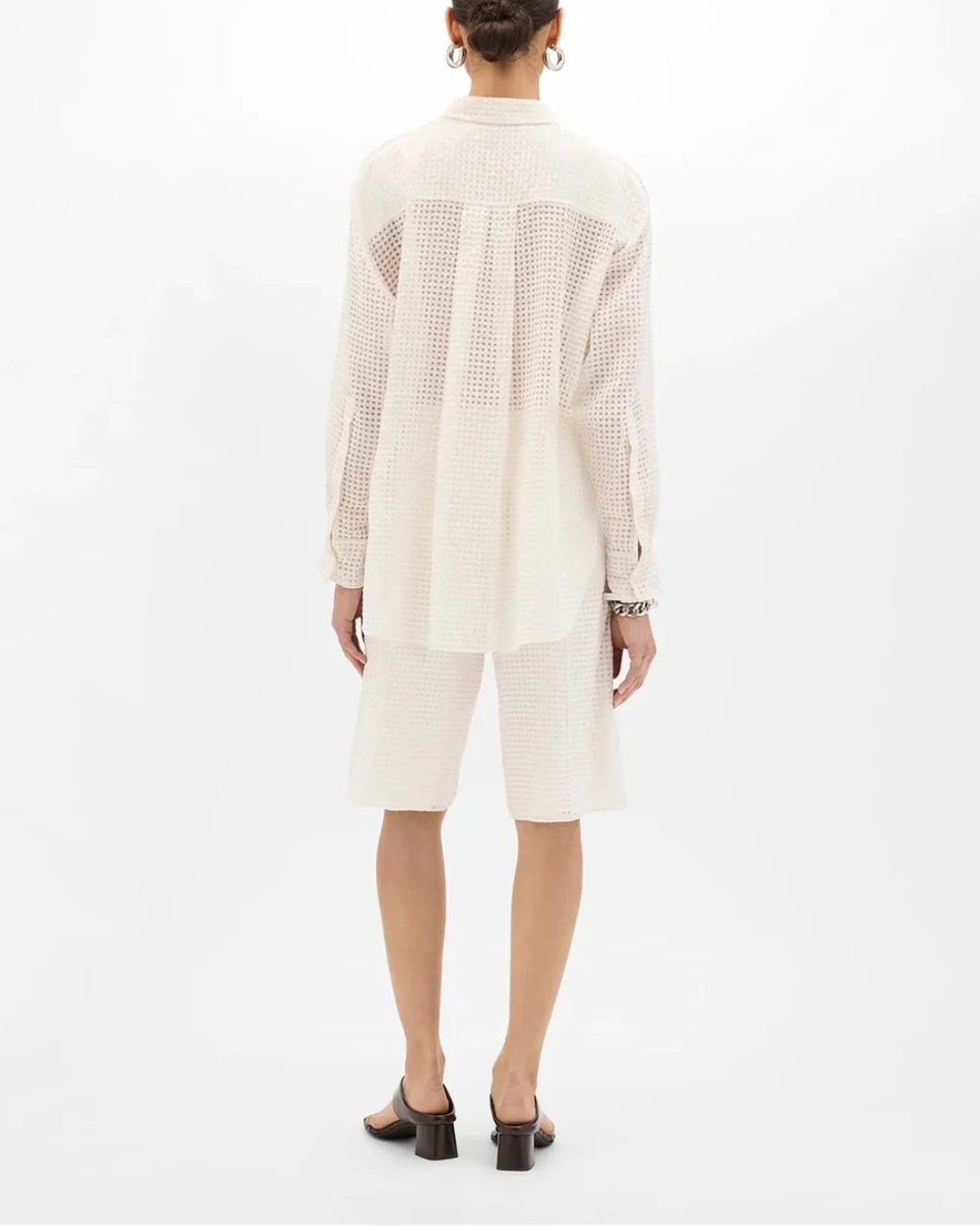 ANOTHER TOMORROW Gingham Blouse off white on figure back
