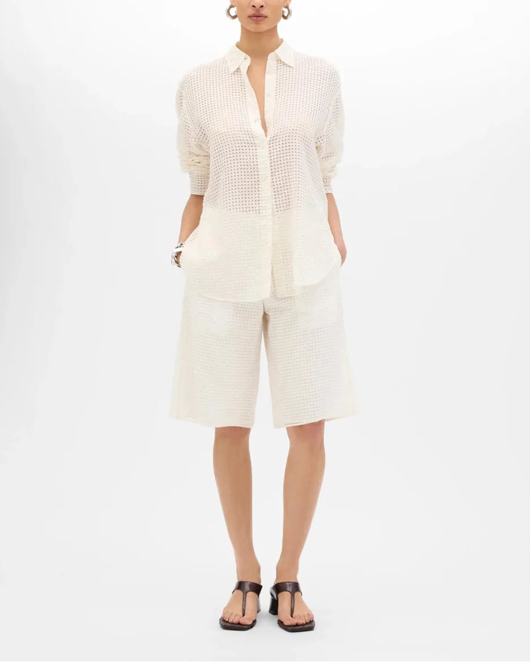 ANOTHER TOMORROW Gingham Blouse off white on figure front