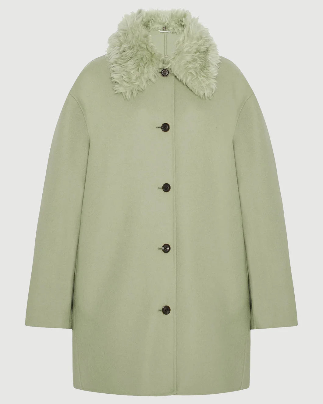 ANOTHER TOMORROW Fur Collar Balmacaan celad on isolated