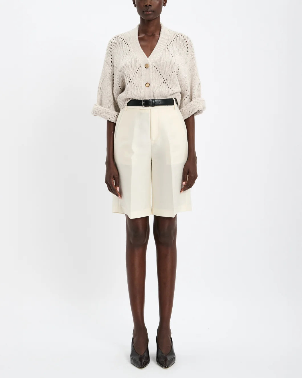 ARCH4 Hollingsworth Cardigan Chai With Silver Sequins On Fig Front