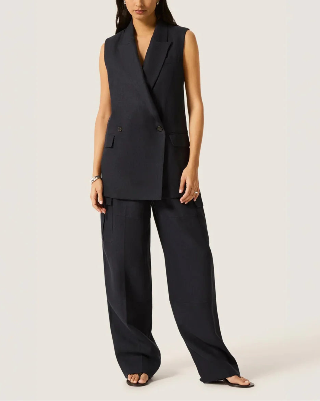 ARGENT Belted Vest Midnight on figure front