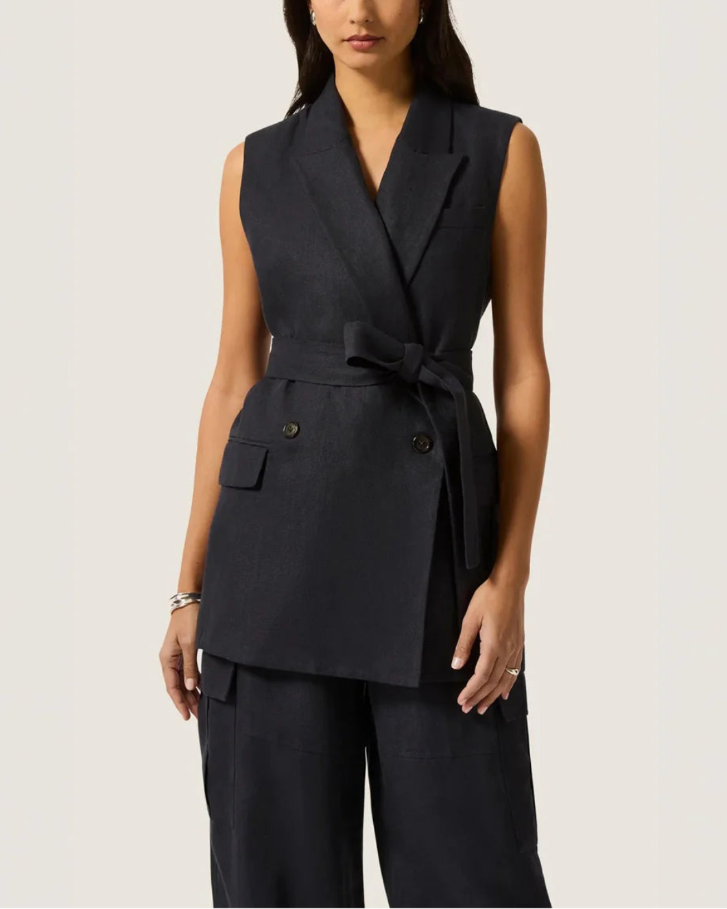 ARGENT Belted Vest Midnight on figure front 2