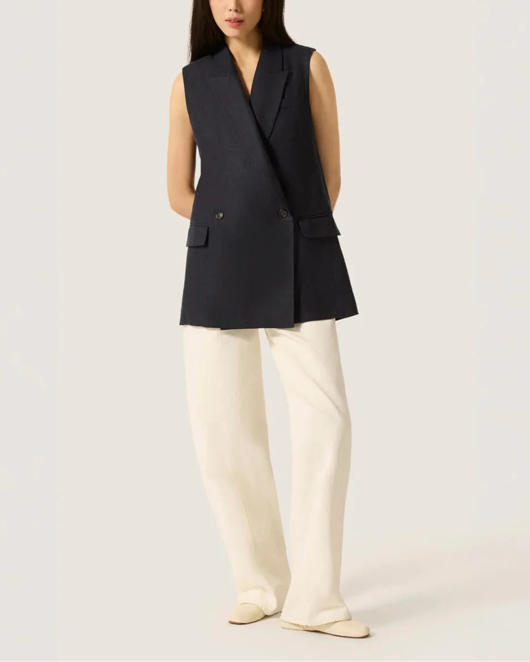 ARGENT Belted Vest Midnight on figure front 1