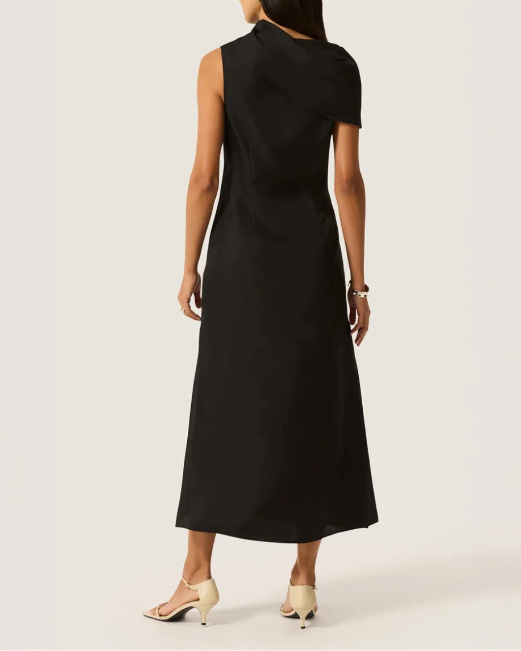 ARGENT Funnel Neck Dress in Silk Twill on figure back