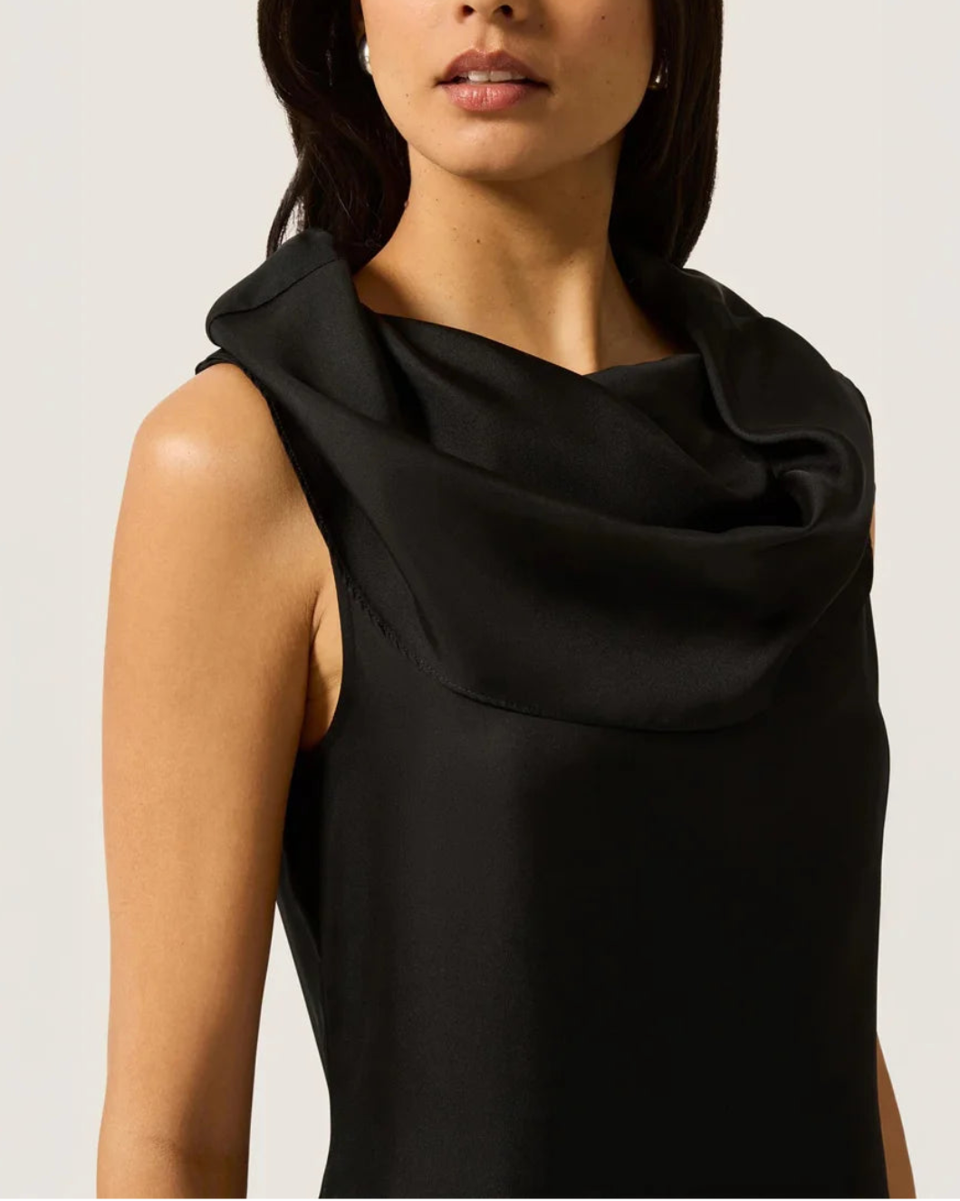 ARGENT Funnel Neck Dress in Silk Twill on figure front 2