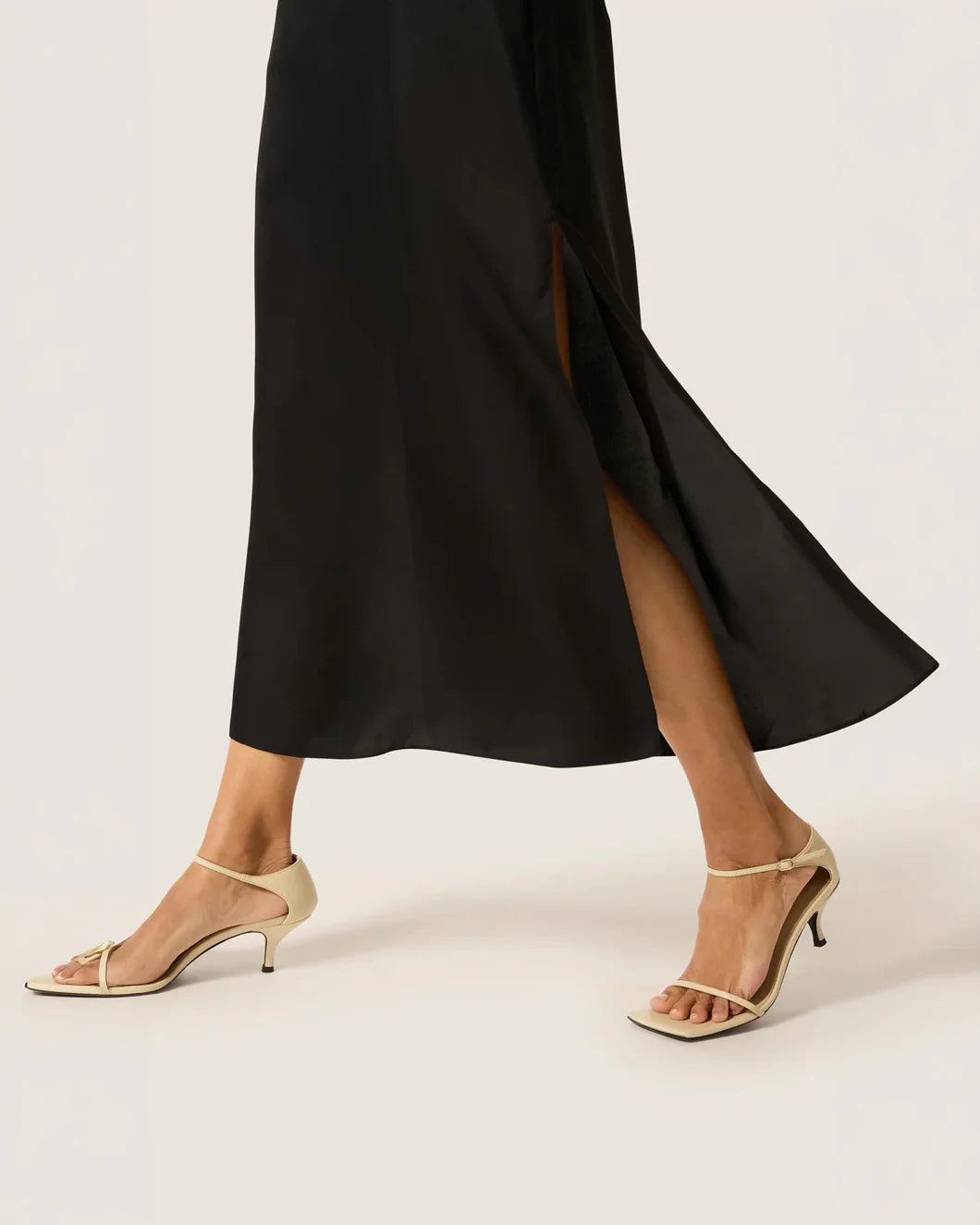 ARGENT Funnel Neck Dress in Silk Twill on figure side 1