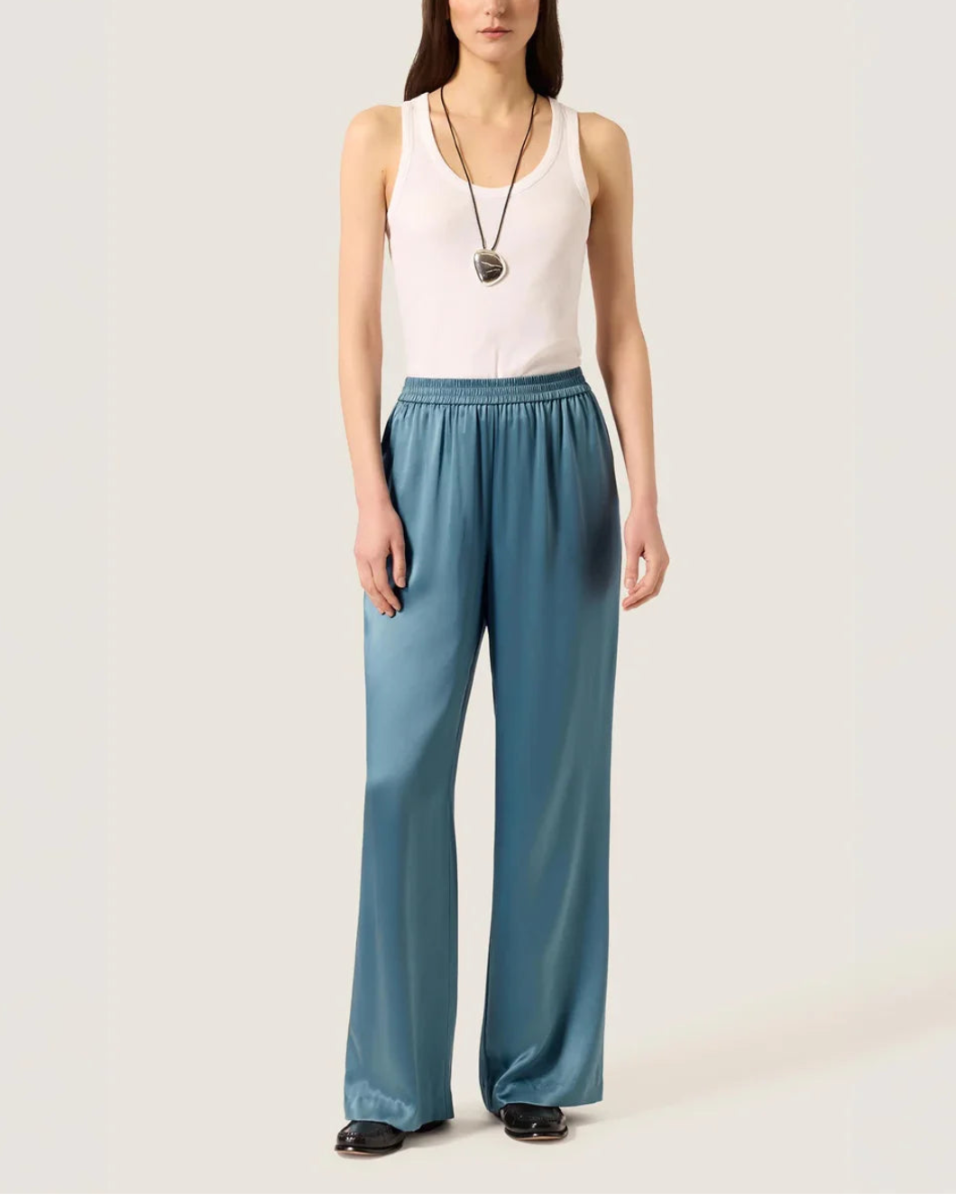 ARGENT Pull-Up Pant in Silk Charmeuse on figure front
